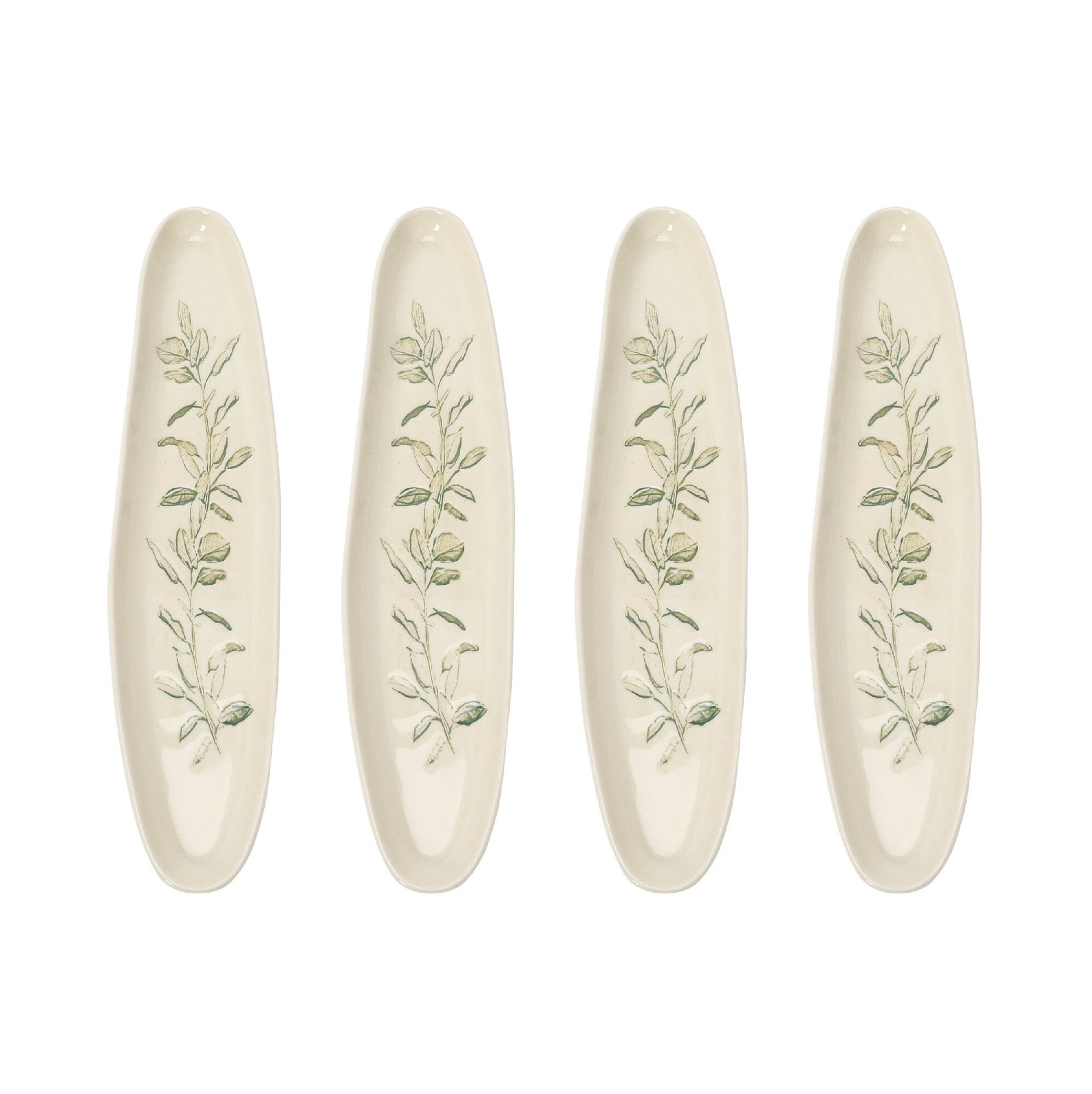 Hello Honey® Cream & Green Reactive Crackle Glaze Oval Debossed Stoneware Tray Set